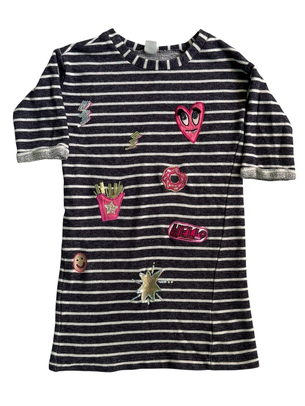 Gymboree Cosmic Club Patch Dress Size 10 Navy Stripes Comfy Cotton Blend Fleece